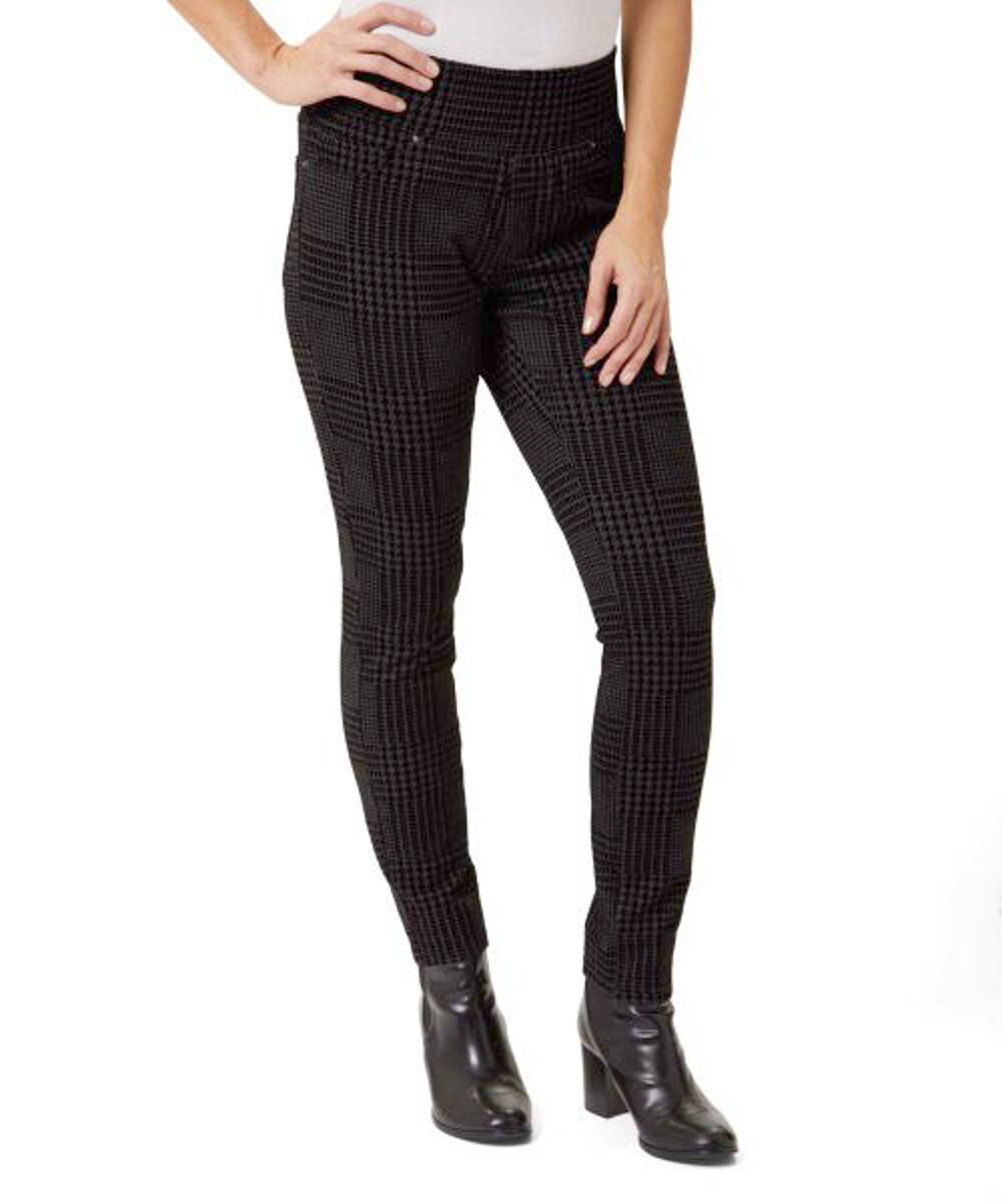 Nanette Lepore Flocked Glen Plaid Jeggings Black Gray Women's Size XS Stretch